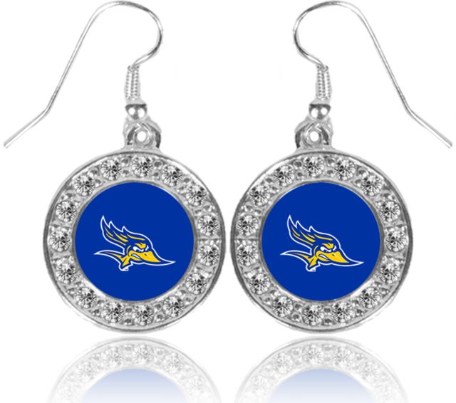 Cal State Bakersfield Crystal Studded Round Pendant Dangle Earrings Primary Logo - ONLINE ONLY